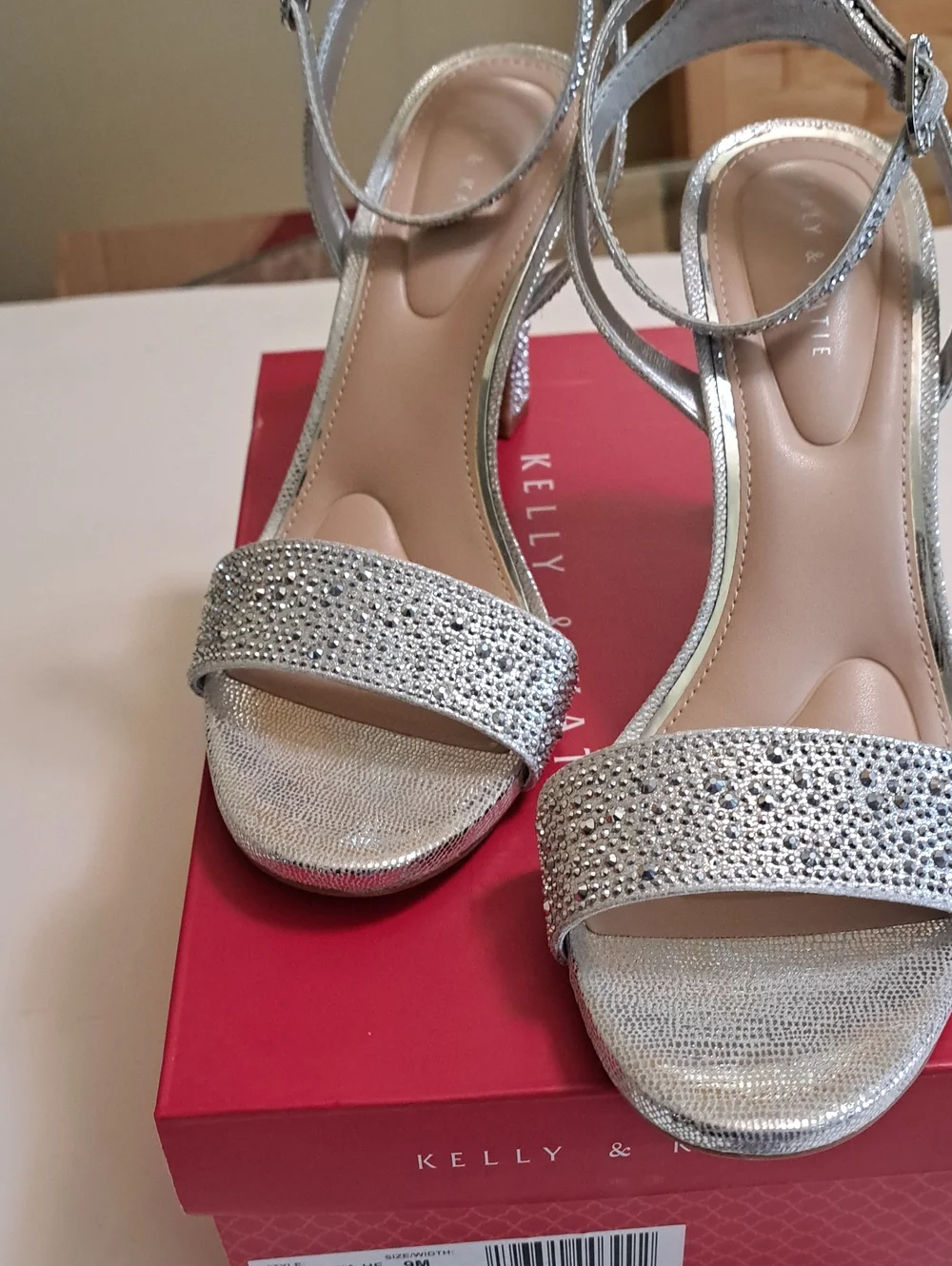 Kelly & Katie Silver Rhinestone Ankle-Strap Heels
